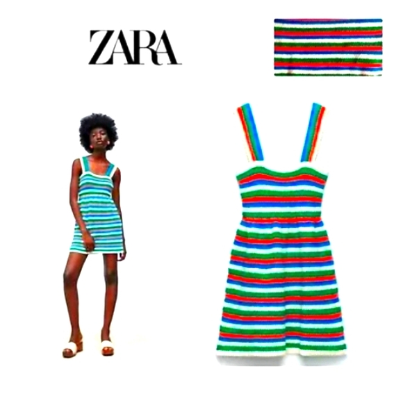 ZARA Women's Knit & Crochet Dress Striped Pre Fall Multi-Color w/ Straps NWT L - Picture 3 of 6